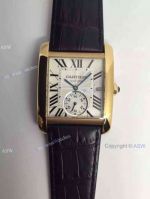 Copy Swiss Cartier Tank Watch Black Leather Yellow Gold Case